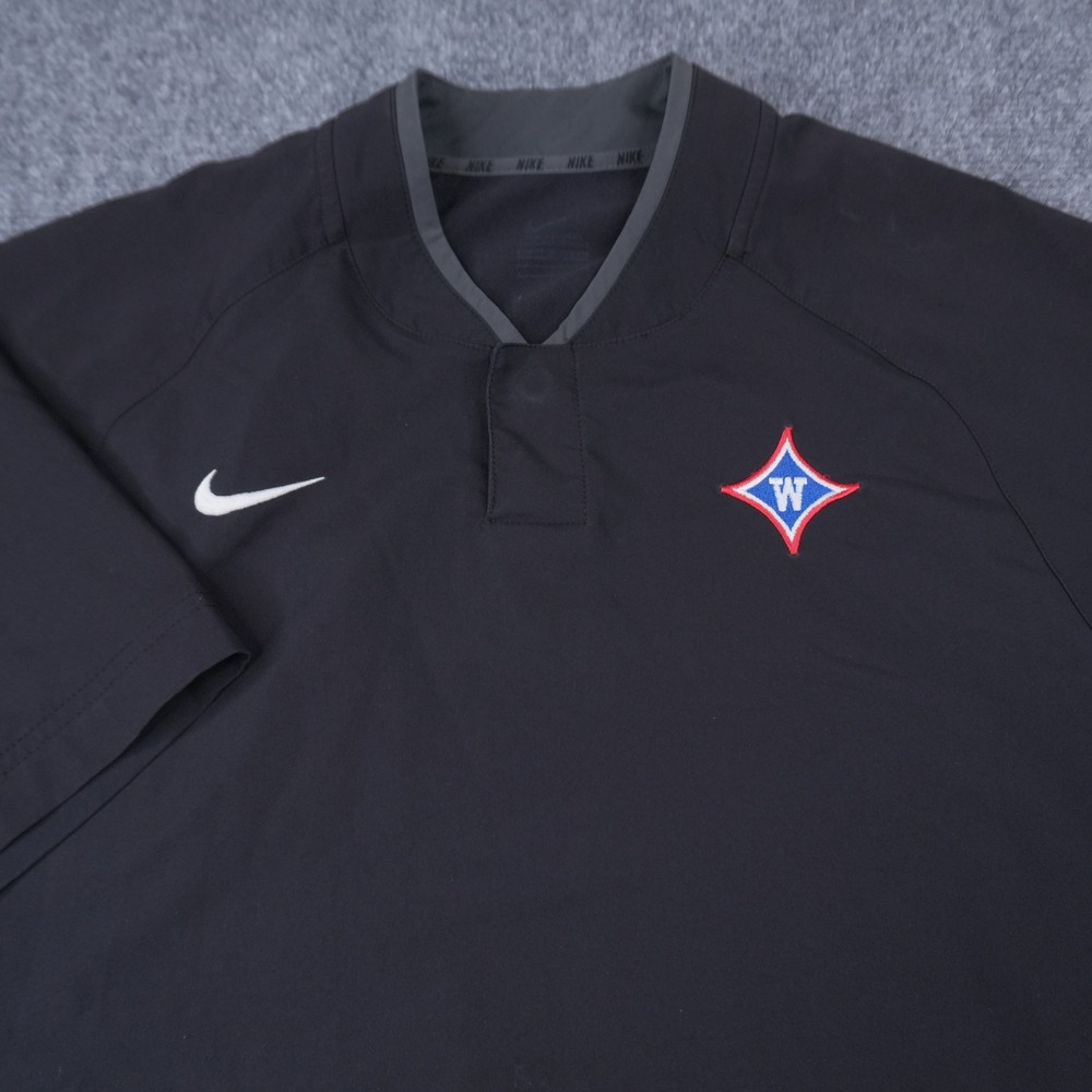 Nike Windbreaker Pullover Mens Large Black Short Sleeve Zipper Pockets W Logo